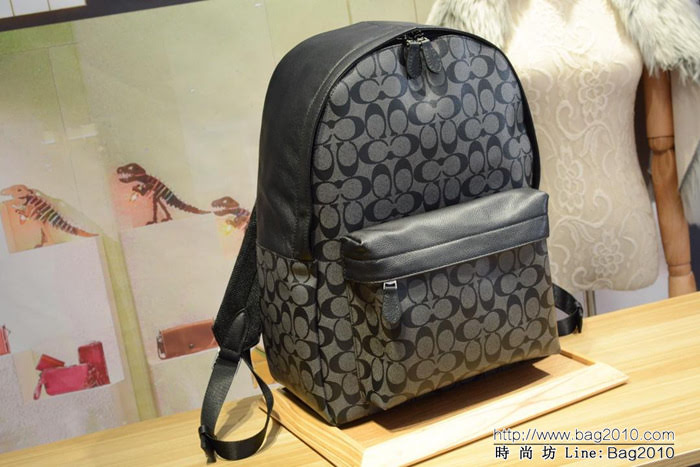 COACH蔻馳 專櫃原單 COACH 荔枝紋 男女款 時尚印花雙肩背包 F71973  Chz1076